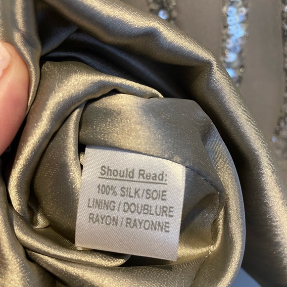 NWT PARKER Beaded Sequin Crew Neck Mini Shift Dress Tan Size M 100% Silk - Picture 6 of 13